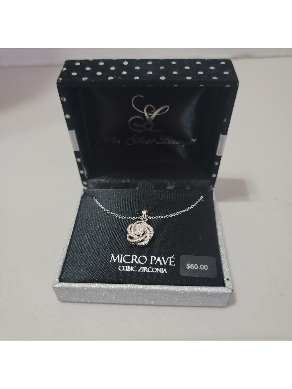 The Silver Lining Micro Pave Flower Necklace New in Box Cubic Zirconia Z1